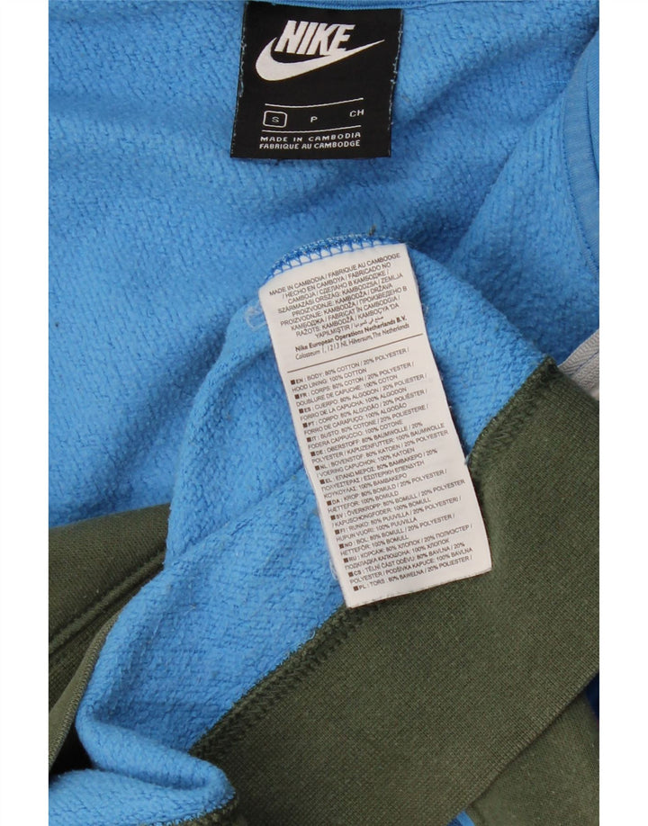 Мужской джемпер с капюшоном NIKE на молнии, маленький синий, хлопковый с цветными блоками