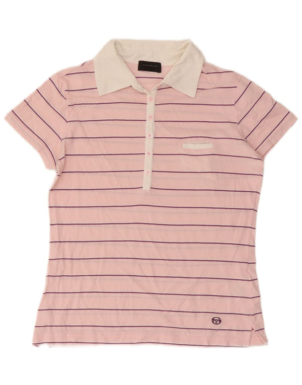 Женская рубашка-поло для регби Sergio Tacchini UK 10, маленькая хлопковая розовая полоска