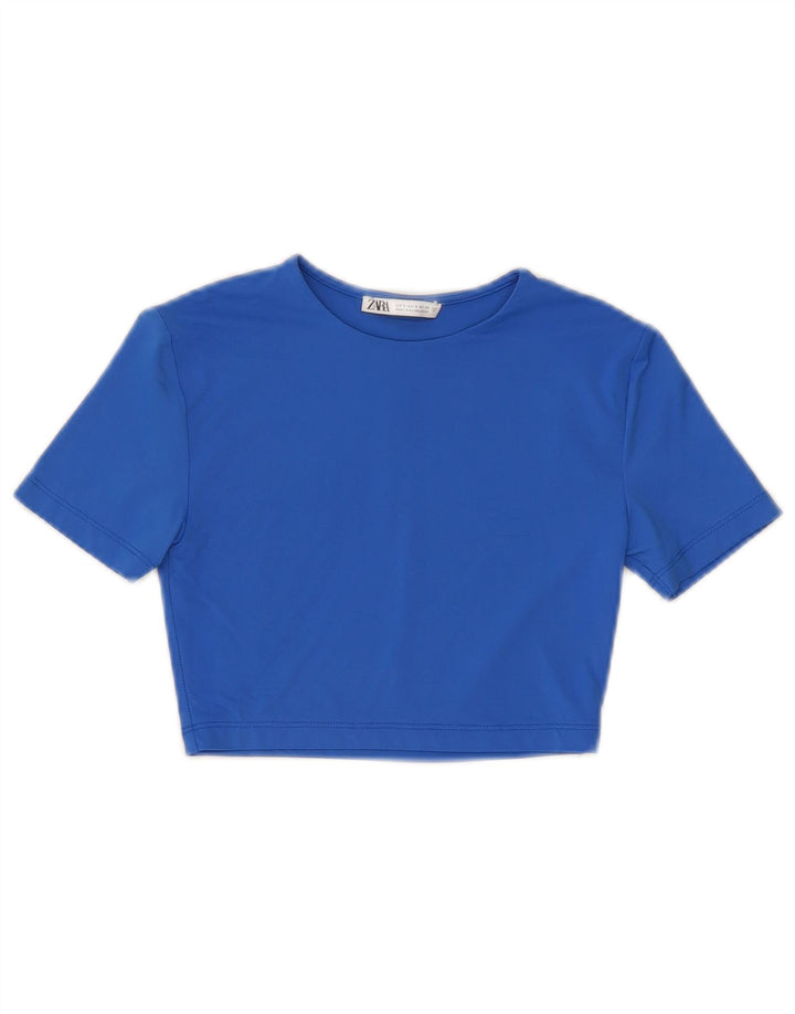 Женская укороченная футболка Zara Top UK 8, маленькая синяя