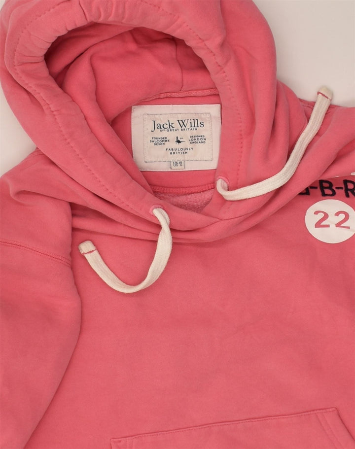 JACK WILLS Womens Loose Fit Graphic Hoodie Jumper UK 10 Small Pink Cotton | Vintage Jack Wills | Thrift | Second-Hand Jack Wills | Used Clothing | Messina Hembry 