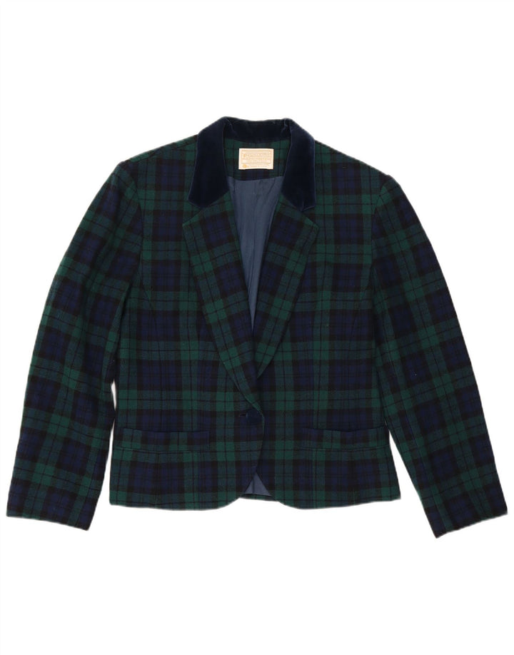 PENDLETON Womens 1 Button Blazer Jacket US 8 Medium Green Check New Wool