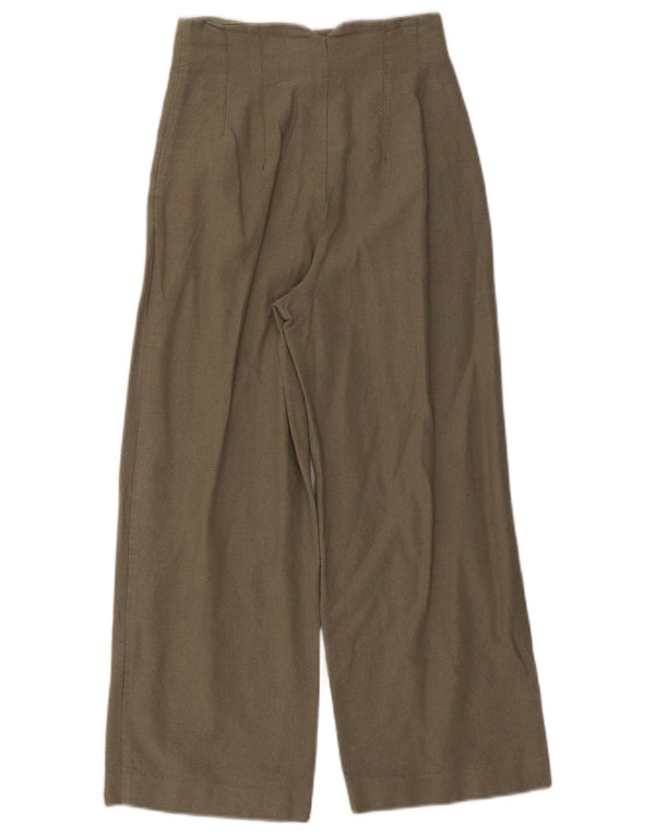 Женские укороченные брюки Zara с высокой талией и широкими штанинами XS W24 L25, хлопок цвета хаки