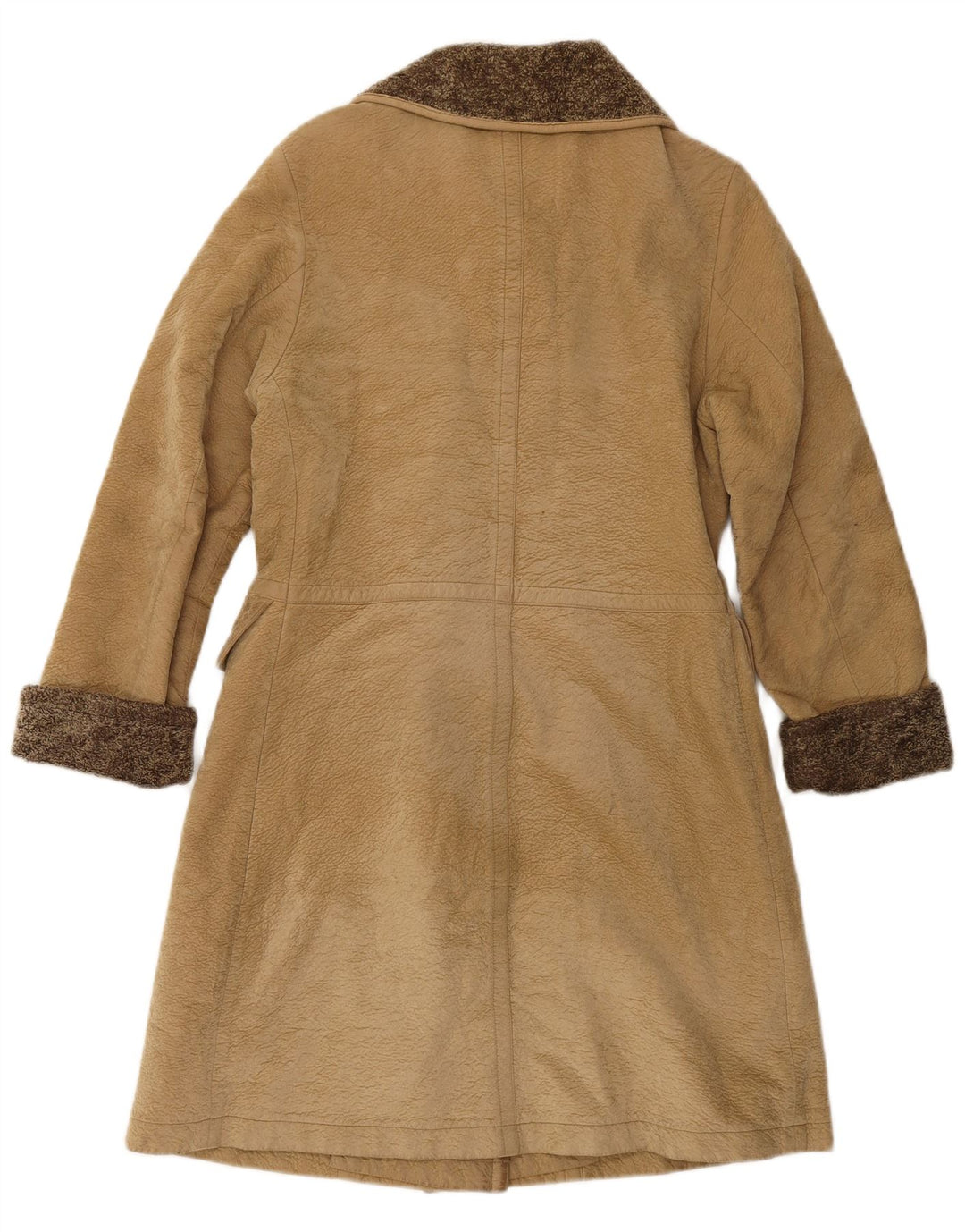 ВИНТАЖНОЕ женское двубортное кожаное пальто UK 6 XS Коричневое с цветными блоками