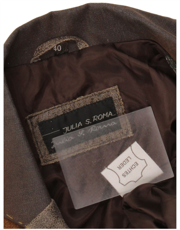 Julia S. Roma Женский пиджак на 3 пуговицах EU 40 Средне-коричневый в стиле пэчворк