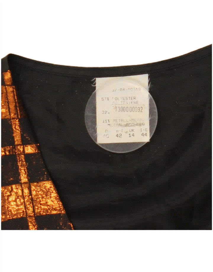 ВИНТАЖНЫЙ женский жилет UK 14, средний коричневый полиэстер в клетку