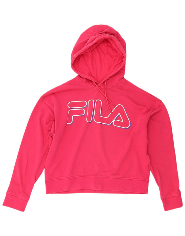 Женский укороченный джемпер с капюшоном Fila Oversized с рисунком UK 6 XS, розовый хлопок