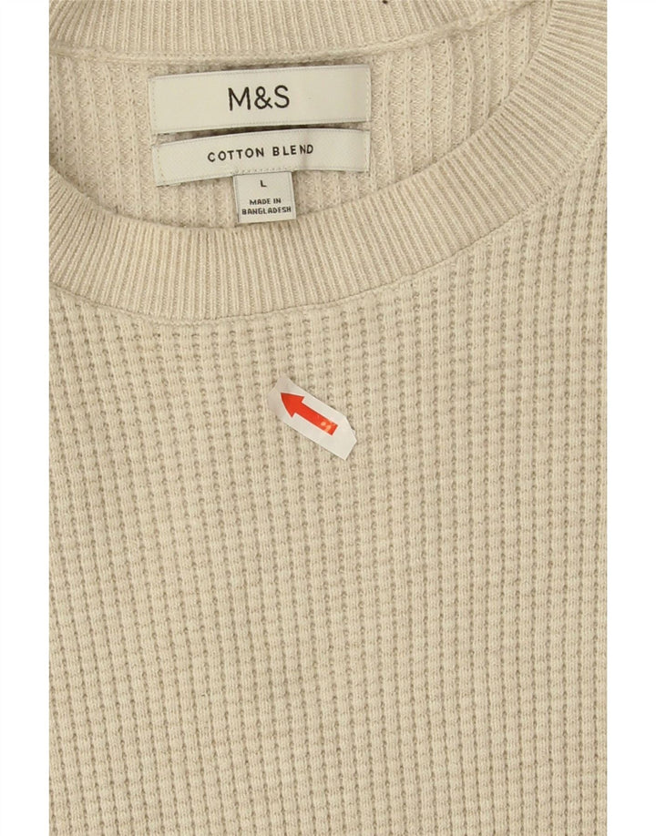 Мужской джемпер с круглым вырезом Marks & Spencer, большой бежевый полиэстер