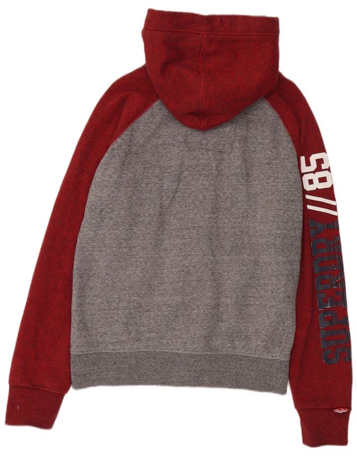 Superdry Мужской свитер с капюшоном и молнией с графическим рисунком, средний серый хлопок с цветными блоками