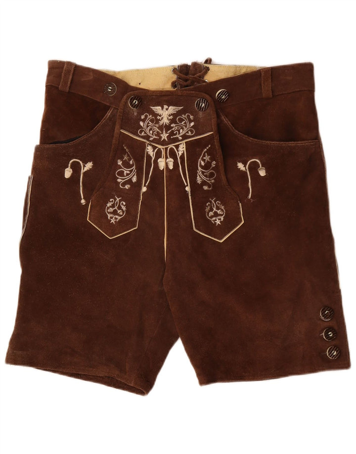 ВИНТАЖНЫЕ женские замшевые шорты IT 50 XL W38 Коричневые кожаные с узором пейсли