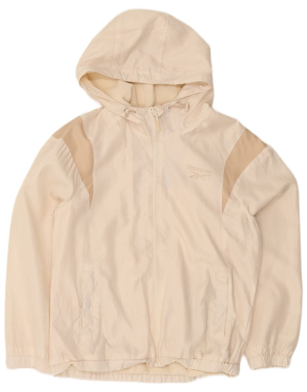 Reebok Mens Graphic Hooded Tracksuit Top Jacket UK 36 Small Off White