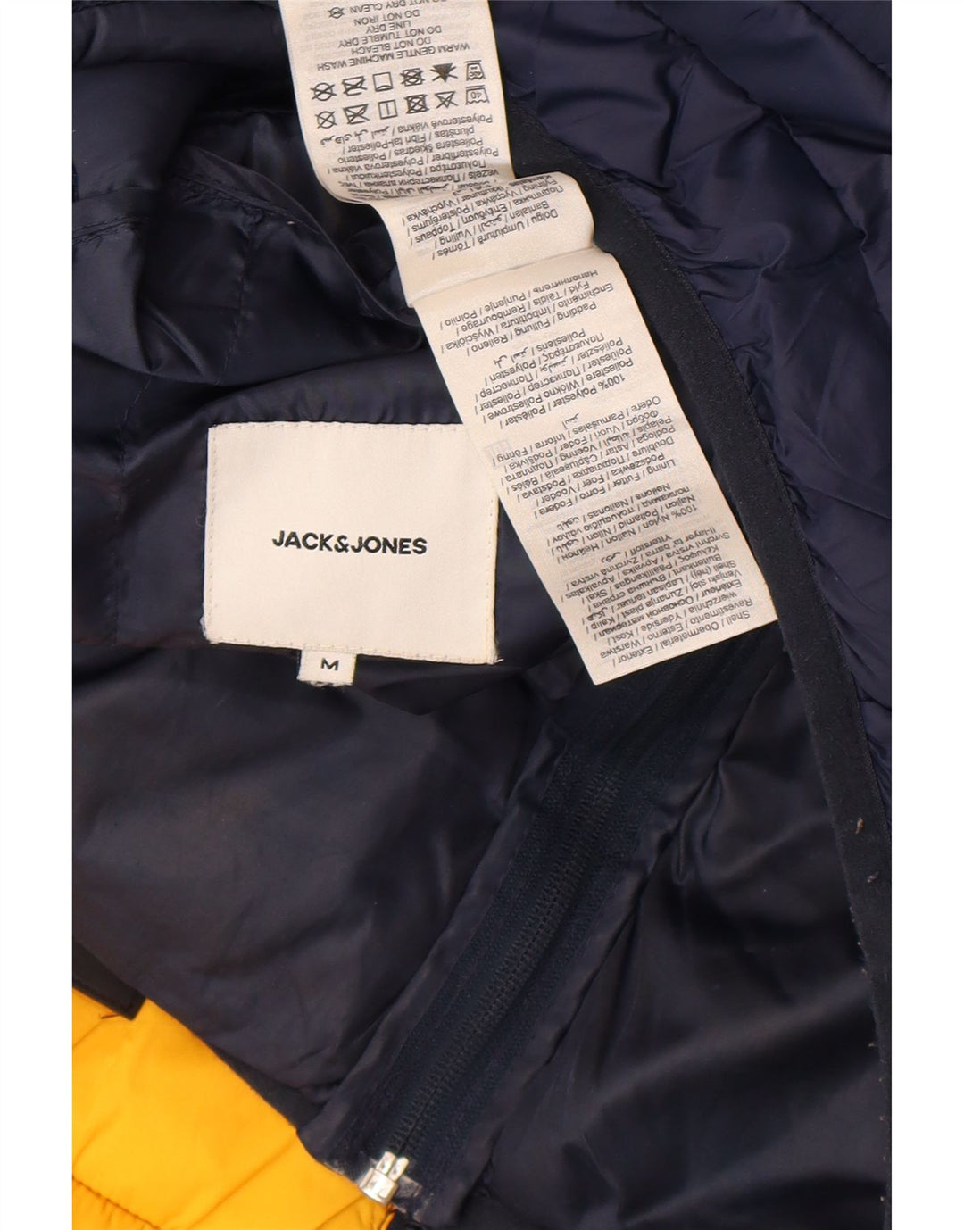 Мужская стеганая куртка с капюшоном Jack & Jones UK 38, средний темно-синий, цветной блок