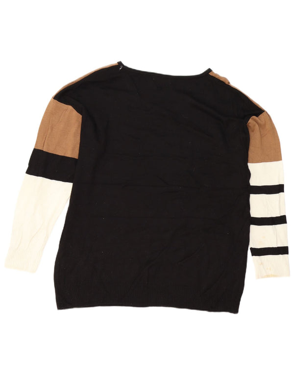 Женский джемпер с вырезом «лодочка» Calvin Klein, Великобритания, 16, большой черный, с цветными блоками