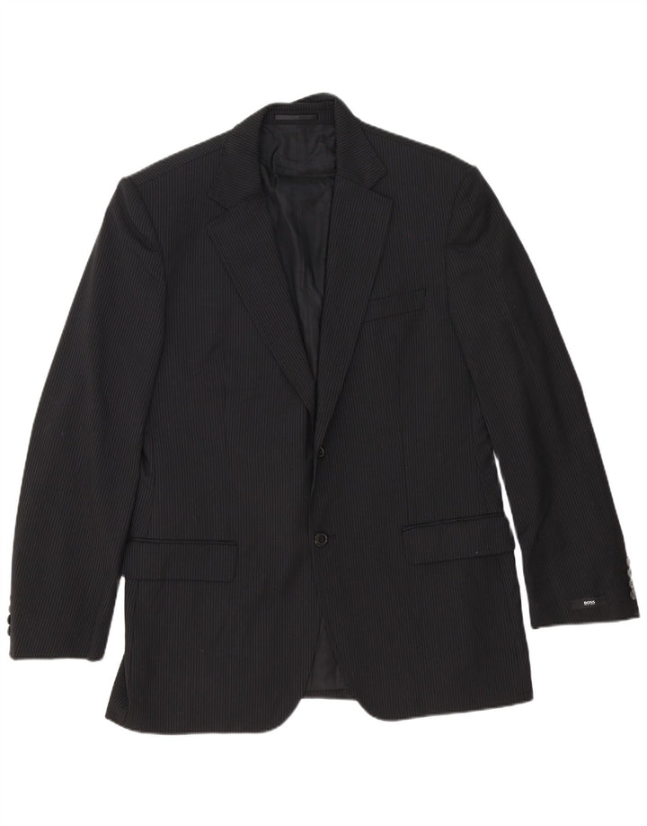 Мужской пиджак Hugo Boss с 2 пуговицами EU 54 2XL, черная полоска из натуральной шерсти