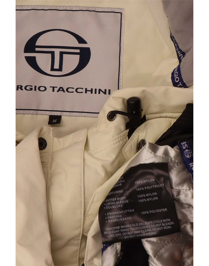 Мужская ветровка с капюшоном Sergio Tacchini среднего белого цвета с цветными блоками