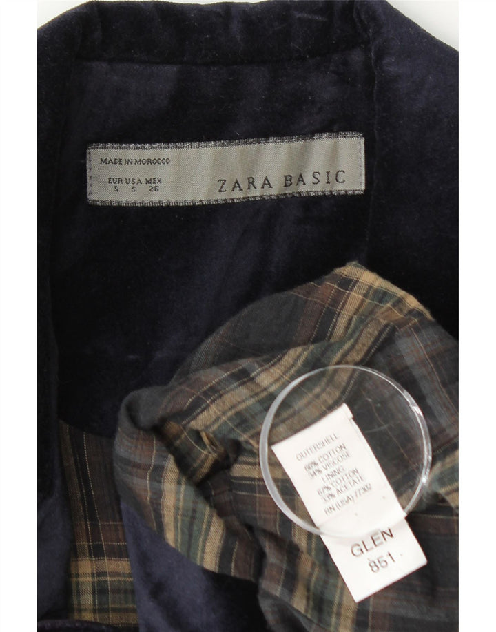 Женский бархатный пиджак Zara на 1 пуговице, Великобритания, 8, маленький, темно-синий, хлопковый