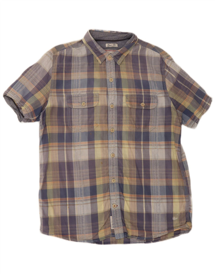 FAT FACE Mens Classic Fit Short Sleeve Shirt Large Blue Check Cotton