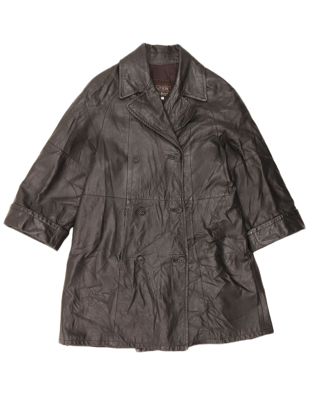 ВИНТАЖНОЕ Женское кожаное пальто IT 48 XL Черное