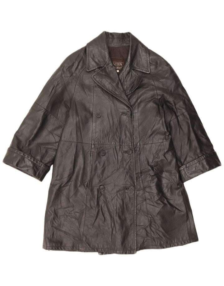 ВИНТАЖНОЕ Женское кожаное пальто IT 48 XL Черное