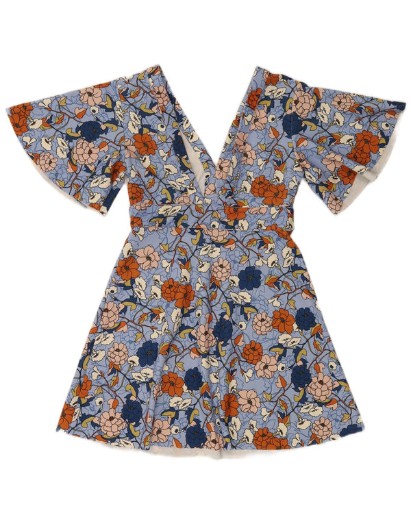 Женское платье трапециевидной формы Zara «летучая мышь», UK 12, средний синий с цветочным принтом