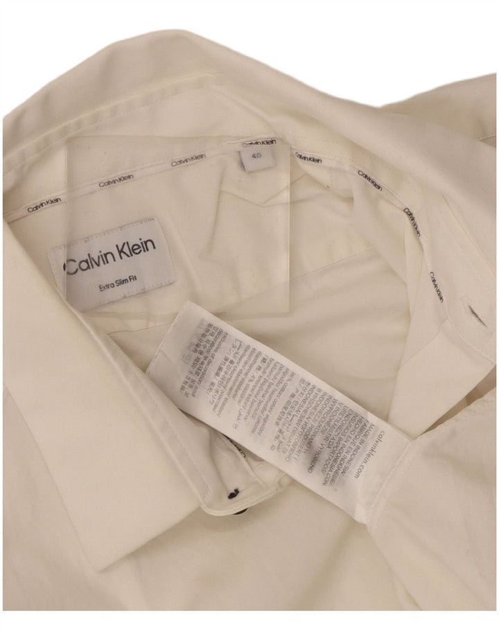 Мужская рубашка очень узкого кроя Calvin Klein, размер 40, средний размер, белый хлопок
