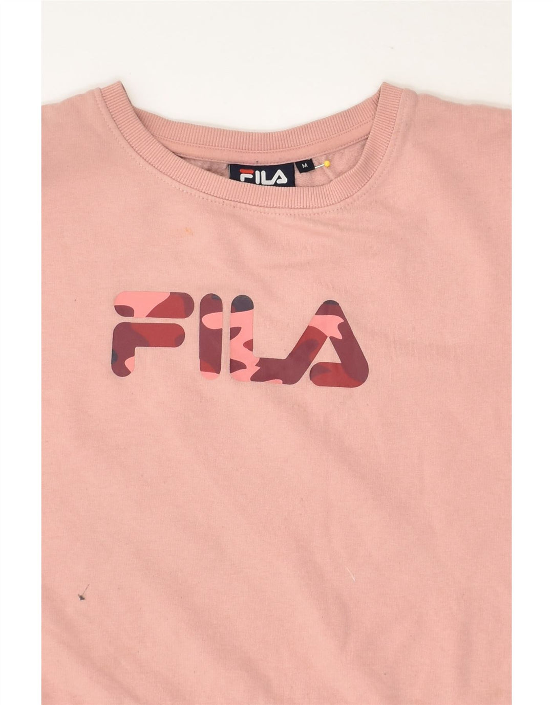 FILA Womens Crop Graphic Sweatshirt Jumper UK 14 Medium Pink Cotton | Vintage Fila | Thrift | Second-Hand Fila | Used Clothing | Messina Hembry 