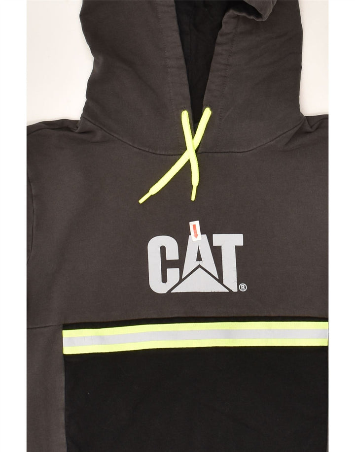 CAT Boys Graphic Hoodie Jumper 11-12 Years Grey Colourblock Cotton | Vintage CAT | Thrift | Second-Hand CAT | Used Clothing | Messina Hembry 