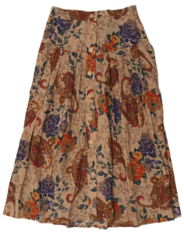 Vintage Womens Flared Skirt IT 44 Medium W28  Beige Floral Viscose