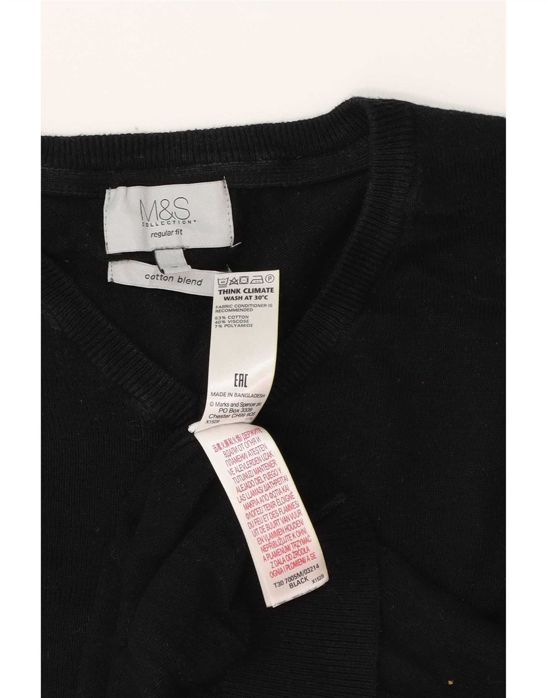 Мужской джемпер стандартного кроя с v-образным вырезом Marks & Spencer, большой черный хлопковый свитер