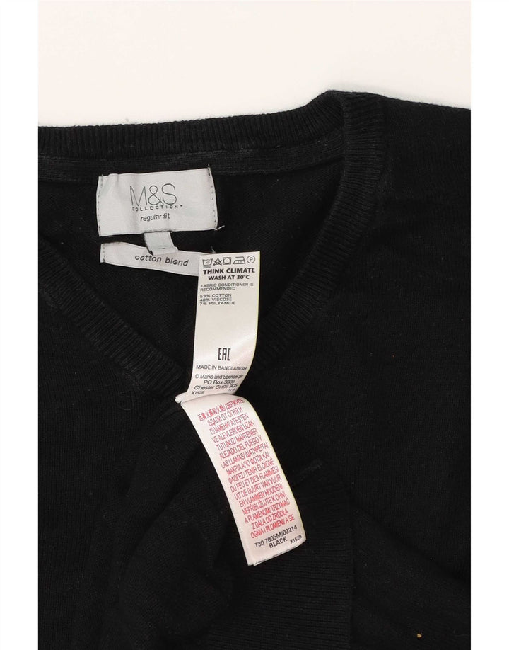 Мужской джемпер стандартного кроя с v-образным вырезом Marks & Spencer, большой черный хлопковый свитер