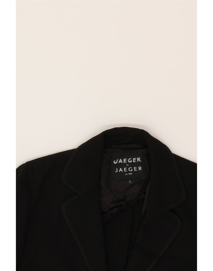 JAEGER Womens Blazer Jacket UK 12 Medium  Black Polyester Vintage Jaeger and Second-Hand Jaeger from Messina Hembry 