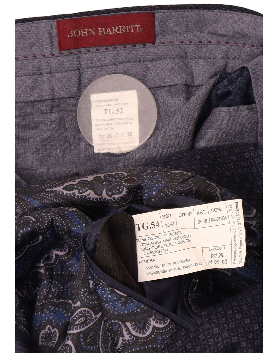 Мужской костюм-двойка John Barritt IT 52/54 XL W36 L31 Темно-синий с геометрическим рисунком