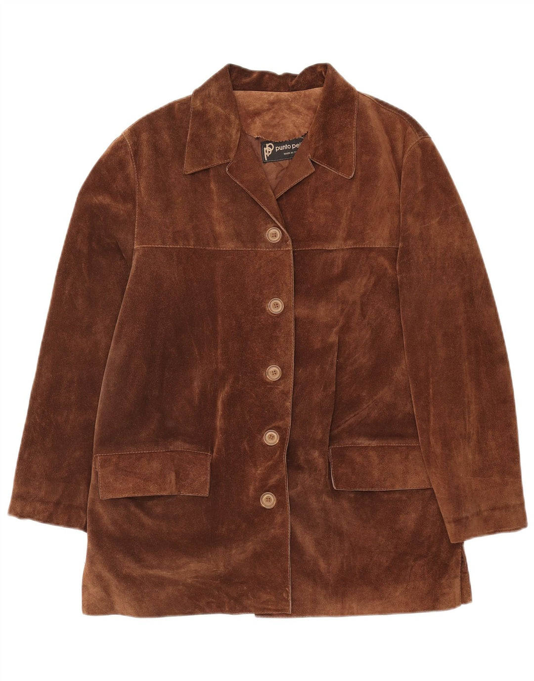 ВИНТАЖНЫЙ женский замшевый пиджак на 5 пуговицах IT 42, средний коричневый кожаный