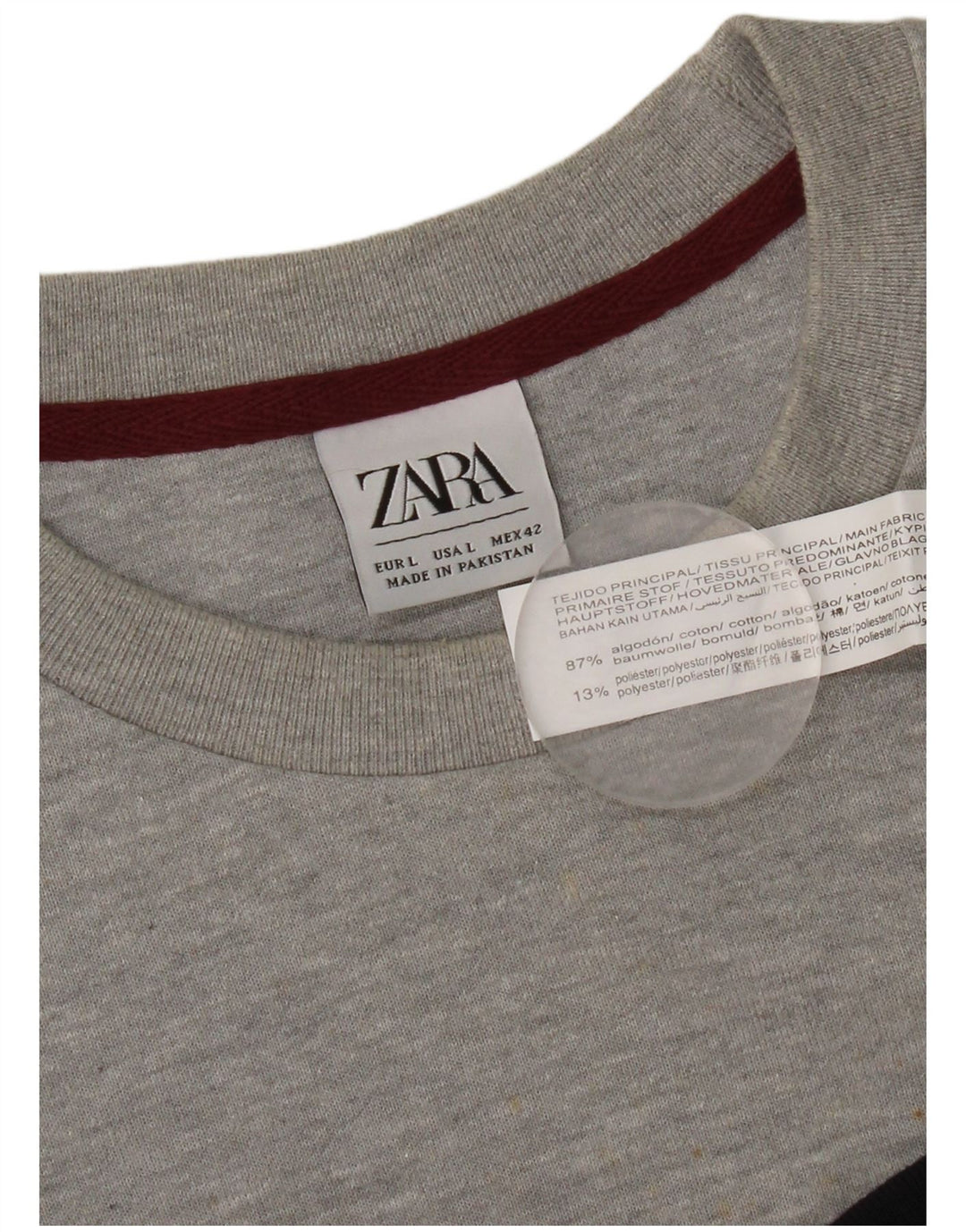Мужской свитер Zara, большой серый хлопковый джемпер с цветными блоками