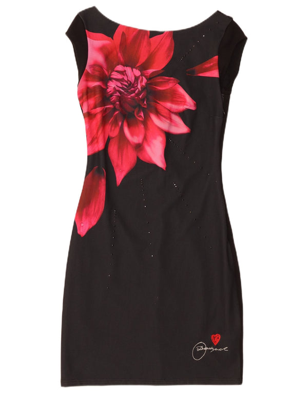 Женское платье-футляр без рукавов Desigual UK 6 XS, черное с цветочным принтом