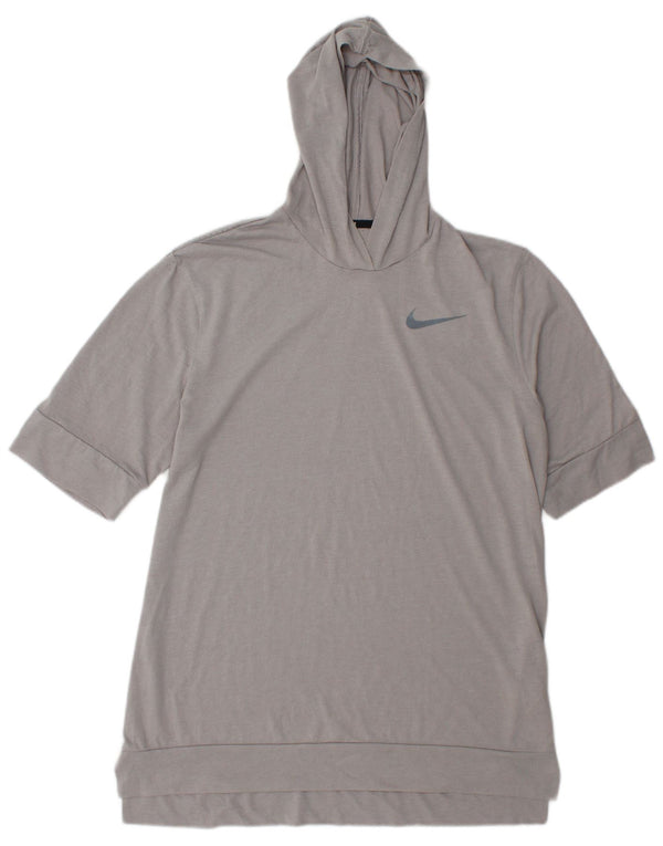 Мужская футболка Nike Dri Fit с капюшоном, средний серый полиэстер