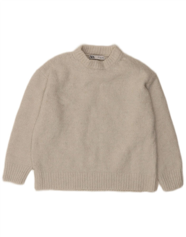 Zara Женский свободный джемпер с круглым вырезом с рукавом 3/4, Великобритания 10, маленький белый