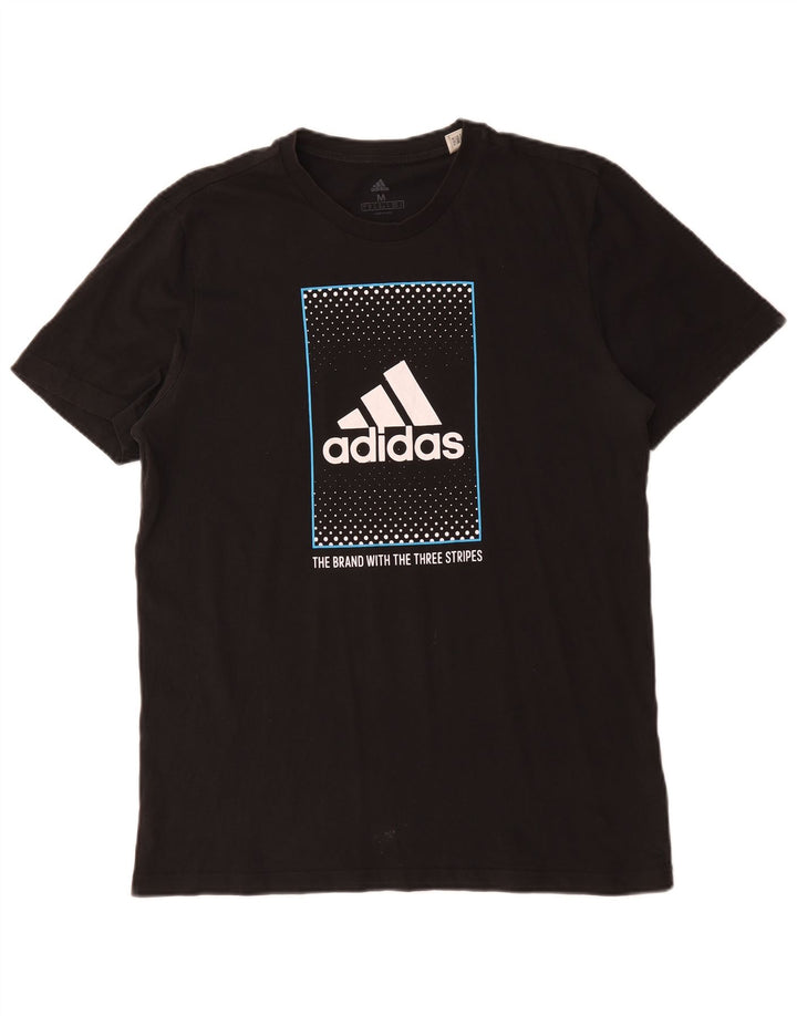 Adidas Мужская футболка с тремя полосками и графическим рисунком Топ среднего размера, черный хлопок
