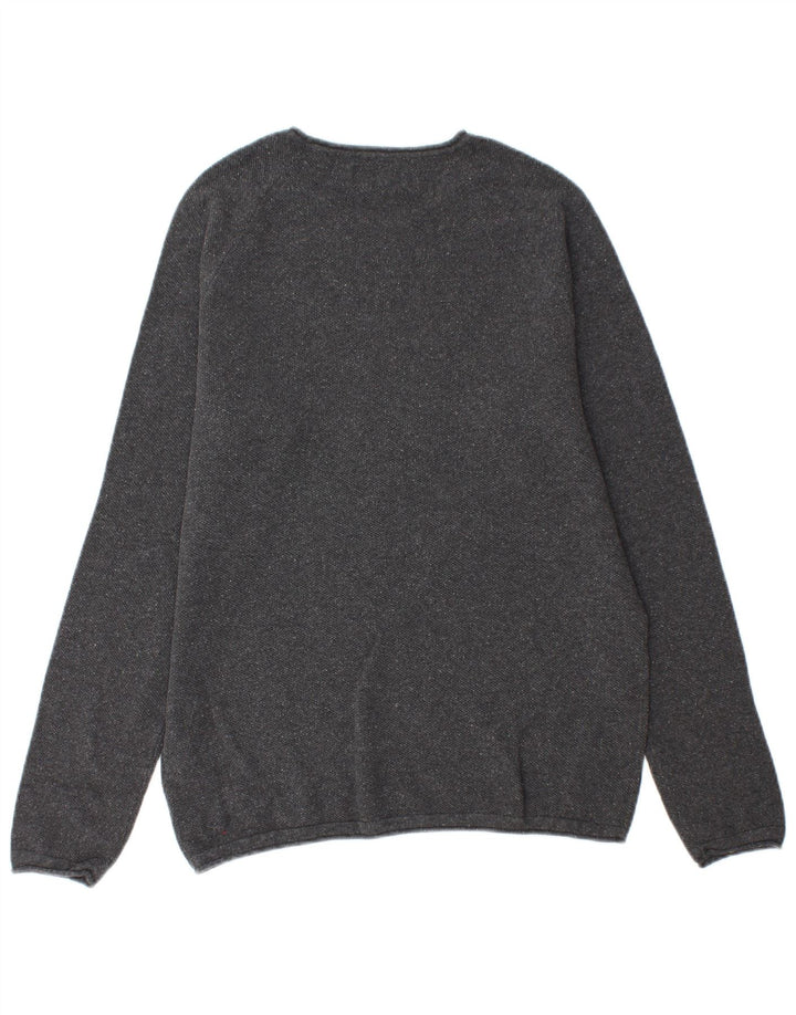 Мужской джемпер с круглым вырезом Jack & Jones, хлопковый свитер среднего серого цвета