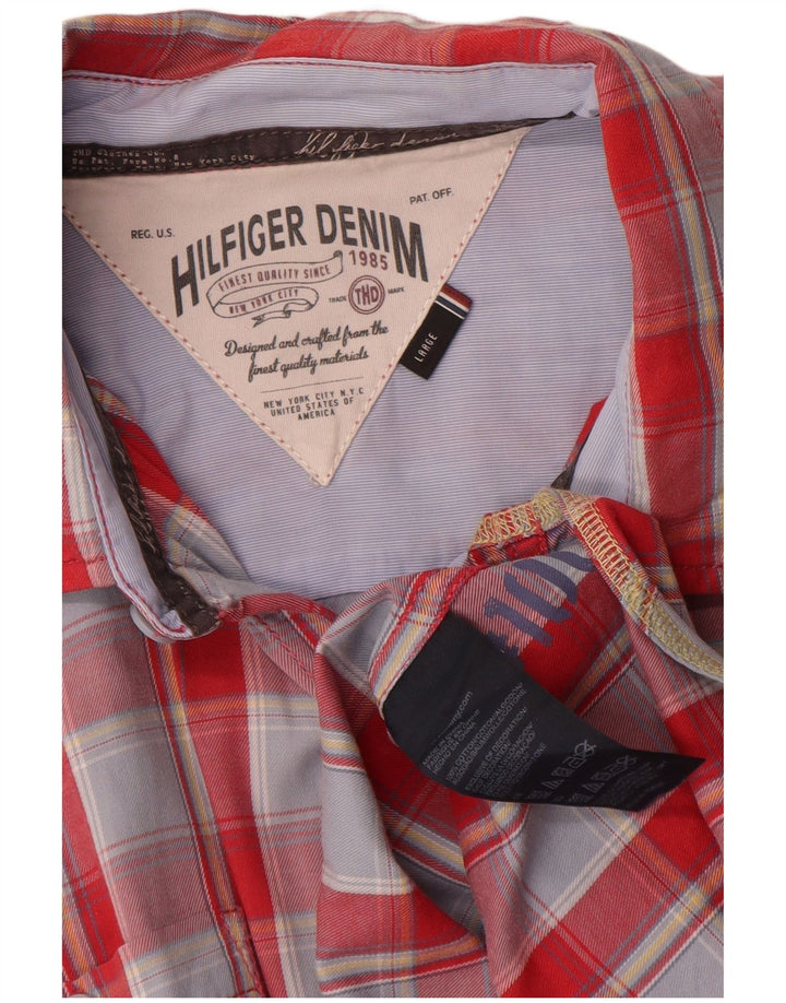 Мужская рубашка с коротким рукавом Tommy Hilfiger, большая красная клетка, хлопок