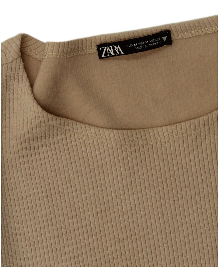 Женский укороченный топ Zara с длинным рукавом UK 12, средний бежевый
