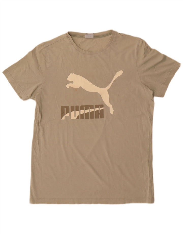 Мужская футболка с рисунком Puma, хлопковый топ среднего серого цвета