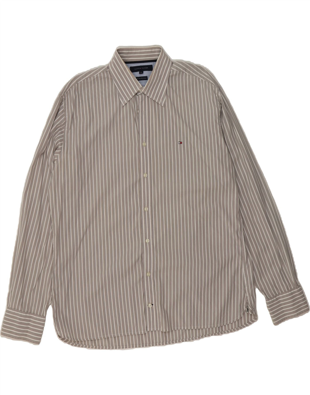 TOMMY HILFIGER Mens Shirt XL Grey Striped Cotton Vintage Tommy Hilfiger and Second-Hand Tommy Hilfiger from Messina Hembry 