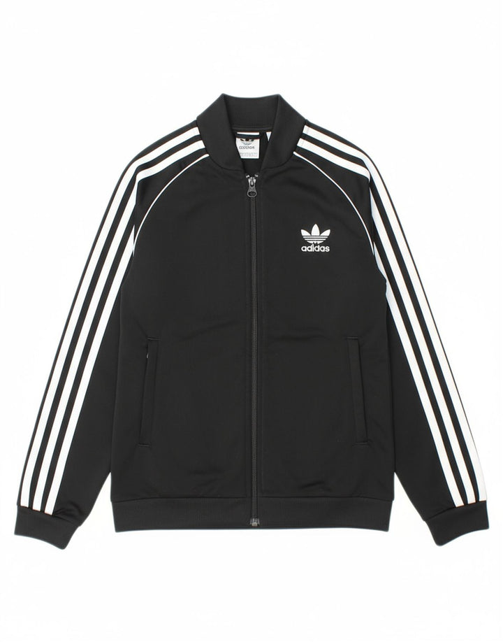 ADIDAS Boys Tracksuit Top Jacket 9-10 Years Black Polyester