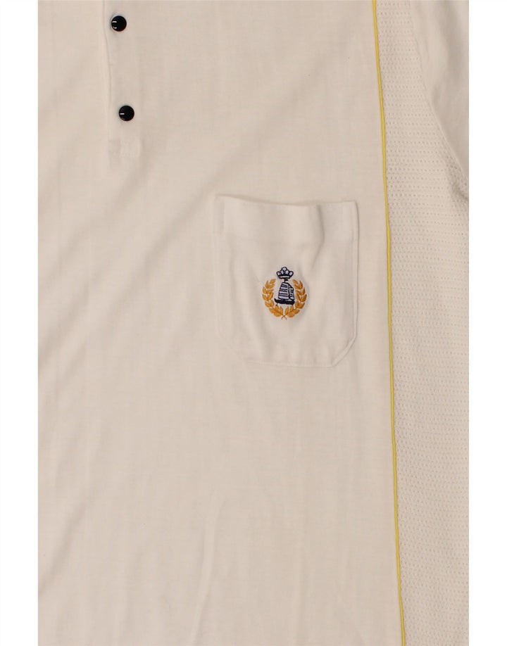 VINTAGE Mens Polo Shirt Medium White Cotton Vintage Vintage and Second-Hand Vintage from Messina Hembry 