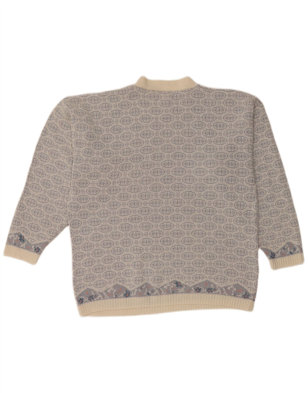 Винтажный мужской джемпер с круглым вырезом, свитер среднего синего цвета с жаккардовым узором