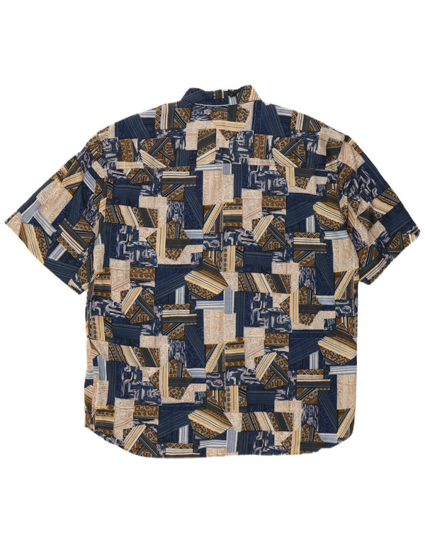 Винтажная мужская рубашка с коротким рукавом XL синяя в стиле пэчворк