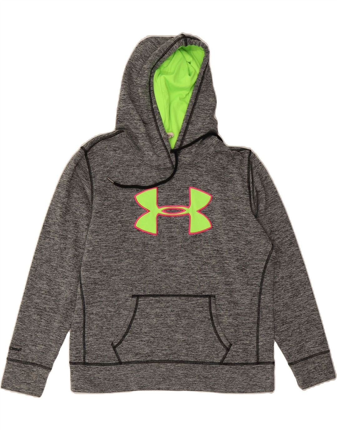 UNDER ARMOUR Womens Graphic Hoodie Jumper UK 16 Large Grey Polyester Vintage Under Armour and Second-Hand Under Armour from Messina Hembry 
