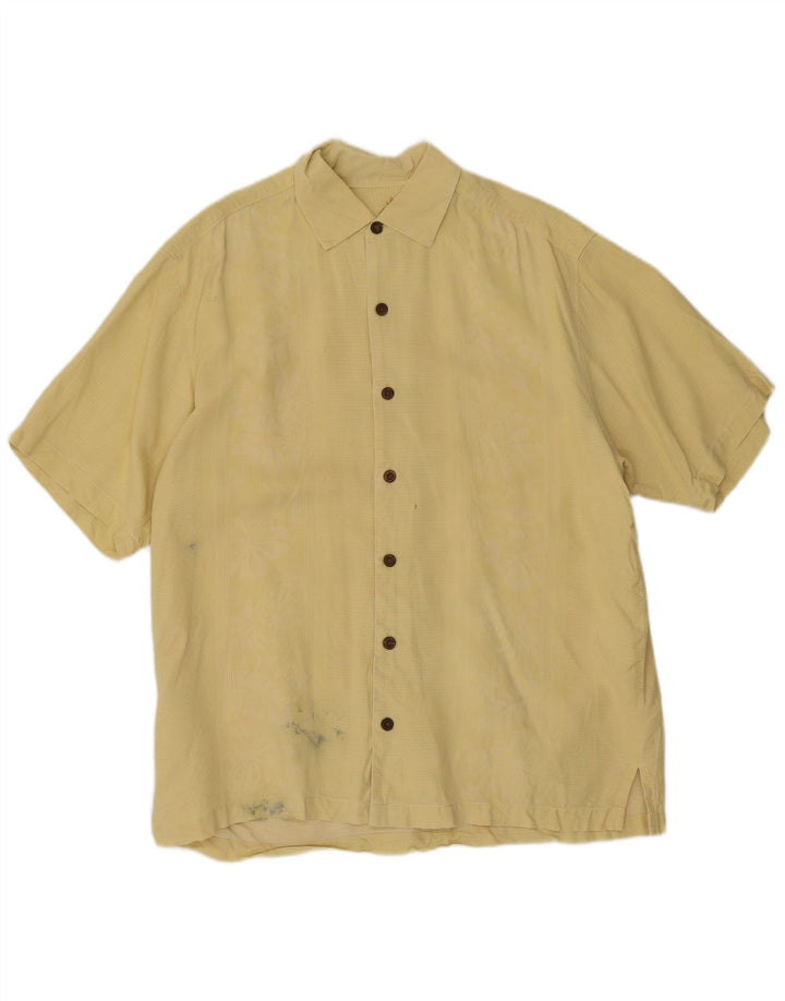 Мужская рубашка с коротким рукавом Tommy Bahama из шелка среднего желтого цвета с цветочным принтом