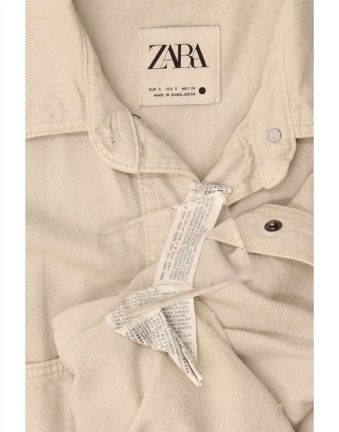 Женская джинсовая рубашка оверсайз Zara UK 10, маленькая, бежевый, хлопок