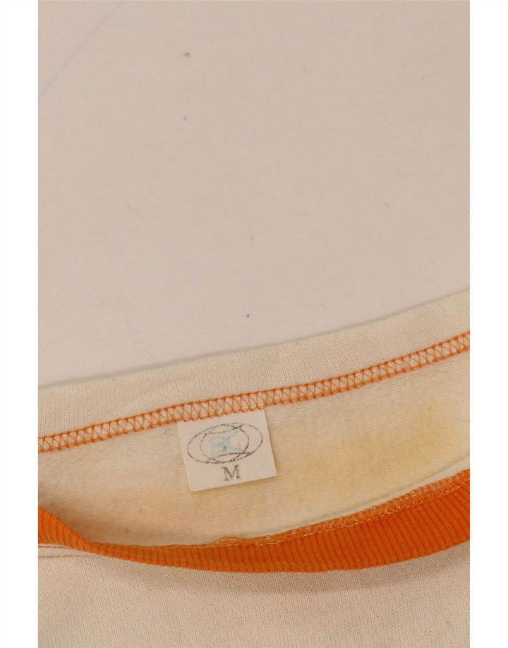 ВИНТАЖНАЯ женская футболка Malibu с рисунком Top UK 14 Medium Off White